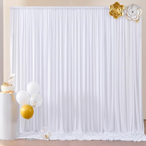 2.5x3 m Weißer Vorhang für Kulissen - Party-Hintergrund für Hochzeit, Geburtstag, Baby Dusche, Taufe, Brautdusche - Polyester