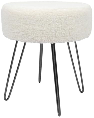 Harbour Housewares 1x Creme/Schwarz H41 x D35cm Runden Bouclé-Fußhocker - Klein Wohnzimmer Schminktisch Fußbank Ottomane Sitzpuff Stuhl Sitz