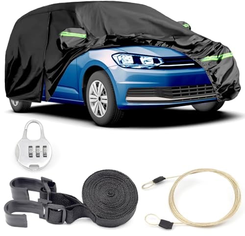 Autoabdeckung Kompatibel mit Volkswagen VW Touran 2003–2024, Sonnenschutz, Baumwollfutter, Atmungsaktiv, Auto-Abdeckplane, wasserdichte Autoabdeckung für Schnee, Regen, Hagelschutz (Schwarz)