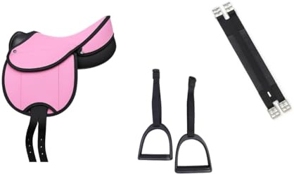 Equipride Selle CUB pour Enfants Cheval Shetland avec Sangles en Cuir, étriers et Tapis de Selle (Rose)