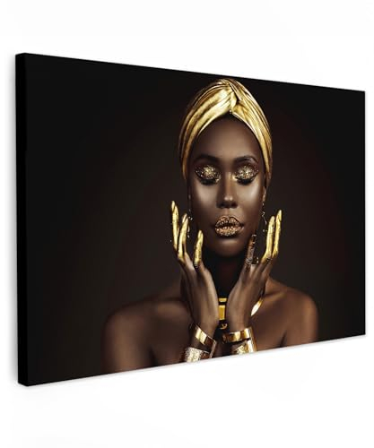 MuchoWow© Bild auf Leinwand 60x40 cm Schlafzimmer Bilder Badezimmer Wand Deko Wohnzimmer Modern Wanddeko Bilderwand Geschenk Frau - Gold - Porträt - Schmuck - Luxus