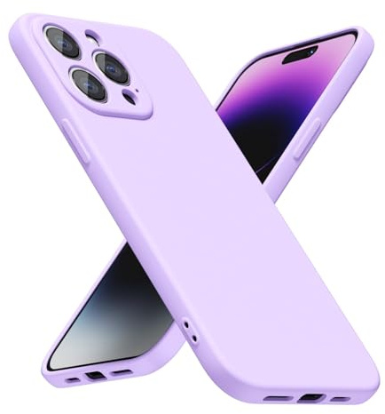 LoeoeL for iPhone 14 Pro Max Phone Case Silicone, Minimalist Ultra Thin Slim Soft Rubber Gel Solid Color Matte TPU Cute Case for Women Men, Girly Plain Aesthetic Design & Camera Cover, Purple Lavender