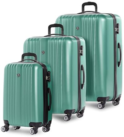 FERGÉ Kofferset 3 teilig Hartschale erweiterbar Toulouse Reisekoffer Trolley-Set (Handgepäck, L, XL) 3er Set Hartschalenkoffer Roll-Koffer 4 Rollen 100% ABS salbeigrün