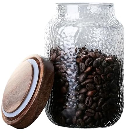 Viovian 700 ml Glasbehälter mit Deckel, Glas-Vorratsdose mit luftdichtem Holzdeckel, rutschfest, für Süßigkeiten, Kaffeebohnen, Kekse, Zucker
