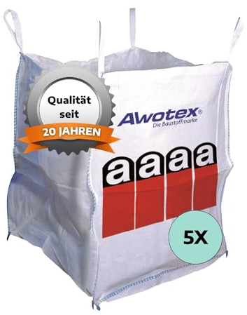 AWOTEX Big Bag 90 x 90 x 110 cm I beschichteter Asbest Sack mit Aufdruck 5 Stück I Big Bag für Asbestplatten mit geschlossenem Boden I Big Bags mit Schürze SWL 1000 kg I Asbest Big Bag