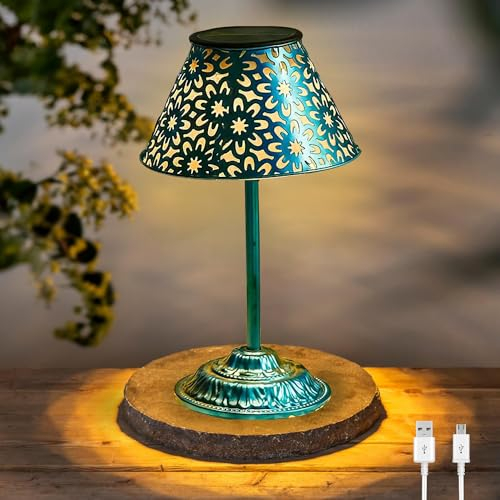 LED Akku Tischlampe Solar Outdoor 2 in1 Solarladung & USB Aufladung Tischleuchte Kabellos Solarlampen für Außen IP65 Wasserdicht Solar Tischlampe für Außen Esstisch Garten Terrasse Balkon Solarleuchte