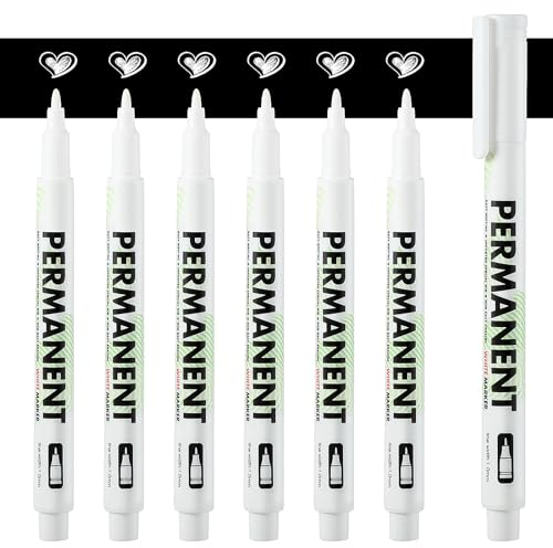 Andibro 6 Stück Acryl Weiß Marker Stifte, 1 mm Stiftspitze Permanent Wasserfest Schnell Trocknend Stift Set für Kunstprojekte Zeichnen Felsmalerei Stein Holz Metall Leinwand DIY Handwerk