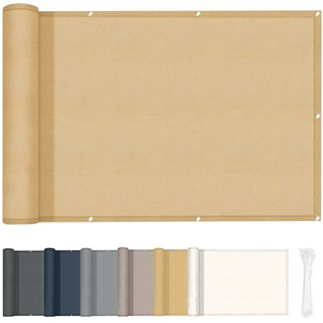 HENG FENG Brise Vue Balcon 1x6m,160g/㎡ PES Imperméable, Cache Balcon Protection de la Vie Privée, Anti-UV, Résistant au Vent, avec Attaches de Câble, Sable