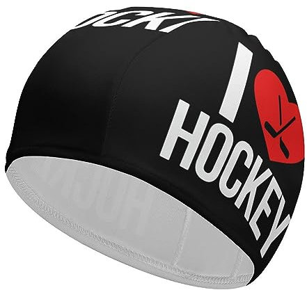 I Love Hockey-Badekappe für Damen und Herren, Langhaar, Badekappe zum Schwimmen