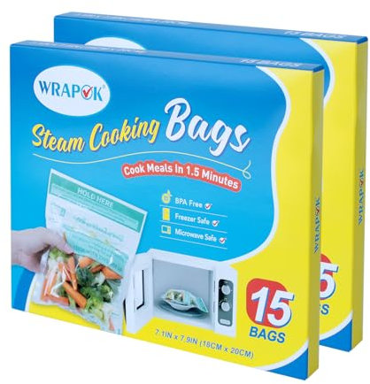 WRAPOK Steamer Bags 30 Pack Zip Steam Vegetable Cooking Bag for Potatoes Meat, 7.1 X 7.9 Inches