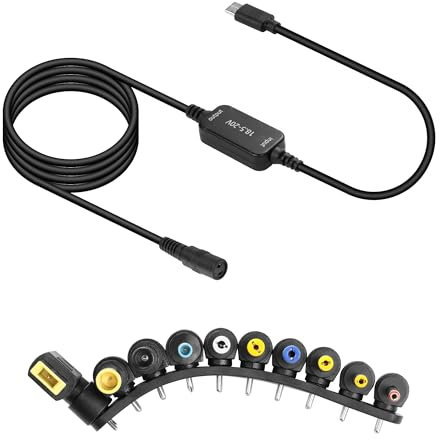 GINTOOYUN 18.5-20v USB - C a DC cable de alimentación tipo C a DC cable de carga universal hembra de dos pines con 10 enchufes de conector para computadora portátil(45.27 )