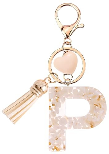Vorysum Schlüsselanhänger Kinder Schlüssel Buchstabe Anhänger Beige Marmor Harz Mit Anfangsbuchstaben Gold Schlüsselringe Herzförmig Schlüsselanhänger Personalisiert Mädchen Keychain Geschenk (P)
