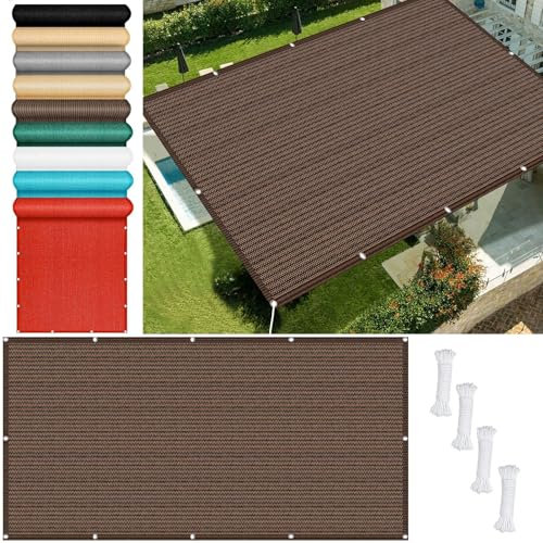 Voile Ombrage 250 x 750 cm Rectangulaire Bâche de Protection en Toile Pergola, Fleurs, Patio, Lawn Aux UV 98% avec Oeillets et Cordons Brise Vent, ‎Marron