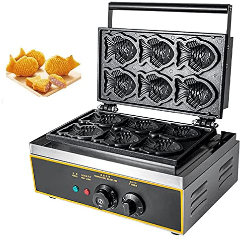 vhdurike Gaufrier de Poisson Taiyaki, Fabricant de Taiyaki en Acier Inoxydable, Machine à gaufres en Forme de Poisson antiadhésive électrique Commerciale