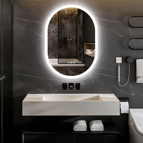ChillCruiser LED-Badezimmerspiegel mit Touch-Taste, beschlagfrei, dimmbar, vertikale und horizontale Montage, LED-Spiegel fürs Badezimmer, 500 x 700 mm, wandmontierter Kosmetikspiegel mit Beleuchtung