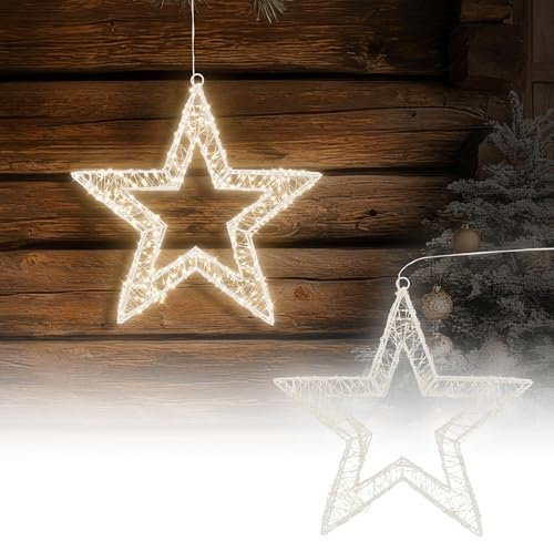 ECD Germany LED-Weihnachtsstern 38 cm mit 960 warmweißen LEDs und Timer, Innen/Außen, IP44 Wasserdicht, Leuchtstern aus Metall, LED Drahtstern zum Aufhängen für Weihnachten, Weihnachtsdeko Fensterdeko