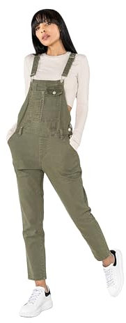 Nina Carter Salopette da donna, in denim, stile vintage, tuta estiva, Cachi (S512-9), M