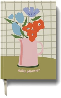 Yop & Tom Undated Daily Planner - Productivity Planner with Flower Vase Illustration - Weekly and Daily Organizer with Time Slots