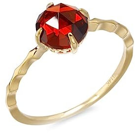 Tolldek Anello da donna Au750 in oro 18 K, con albero sottile e filato rosso, oro giallo 750, Oro giallo 14 carati, Granato