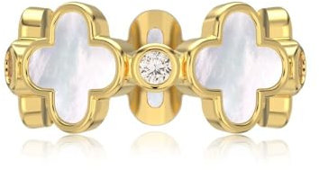 Lllunimon Four Leaf Clover Rings 925 Sterling Silver Flower Finger Rings Wedding Engagement Ring Lucky Jewelry Gifts Stacking Cubic Zirconia Rings for Women,Gold,Size6