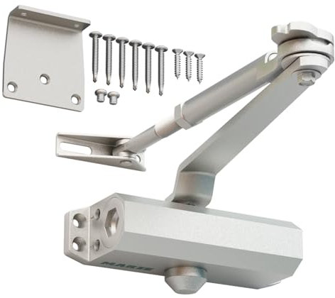 MARIE Türschließer Automatischer - Residential & Kommerziell Haustür - Obentürschließer Hydraulischer für Innentür & Außentür 25-65 kg - EN1634/EN1154 (Mit Feststellfunktion, Silber)