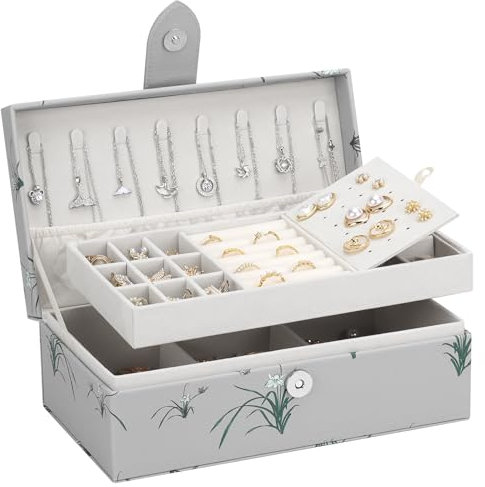 DesignSter Scatola Portagioie, Portagioie personalizzato a 2 livelli, Portagioie da viaggio per Donne, Organizzatore di Gioielli per Anelli Orecchini Bracciali Collane, Orchidea