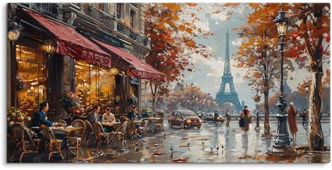 Paul Sinus 120x60cm Wandbild – Romantisches Paris, Café-Atmosphäre und Eiffelturm