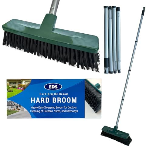 EDS 12'' Yard Broom Outdoor Heavy Duty Garden Brush with 120cm Long Stainless Steel Handle Hard Bristle Yard Brush for Cleaning Gardens Yards Decking Pathways Driveways (PACK OF 1)
