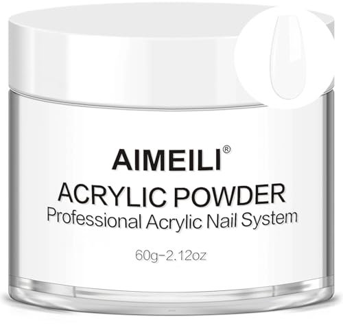 AIMEILI Acrylpulver für Nägel Weiß - 60g Acryl Pulver Weiß 4 in 1 Acrylic Powder für Verlängerung von Acryl Nägel, 3D Nagelkunst, French Nails, Nageldekoration, White