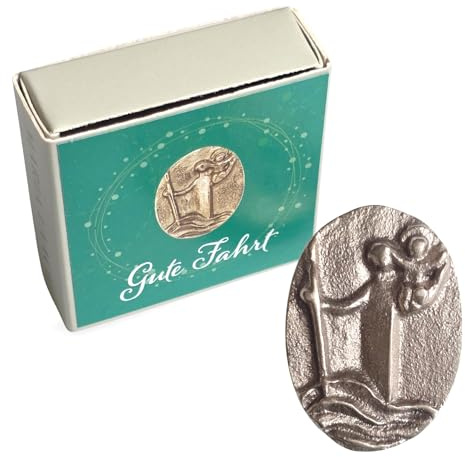 Herzmensch Selbstklebender Christophorus aus Bronze Silber 3 x 4 cm fürs Auto, Motorrad, Reise - Geschenk zum bestandenen Führerschein oder EIN neues Fahrzeug