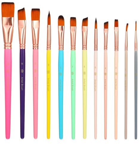 12 Stück Schminkpinsel Set Für Gesich Körper Pinselset Schule Gesichtsmal Pinsel Kinderschminken Ästhetische Pastellpinsel Acryl Aquarell Öl Gouache Make-Up Pinsel Set Für Halloween Cosplay Party