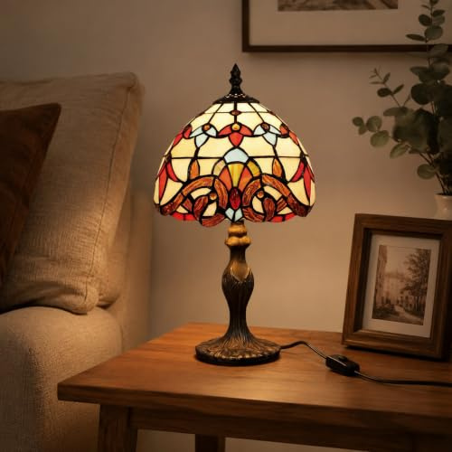 Five liters Tiffany Tischlampe 8 Zoll, handgefertigter Buntglas Lampenschirm mit Blumenmuster, Vintage Nachttischlampe für Schlafzimmer Wohnzimmer Büro – inkl. Leuchtmittel