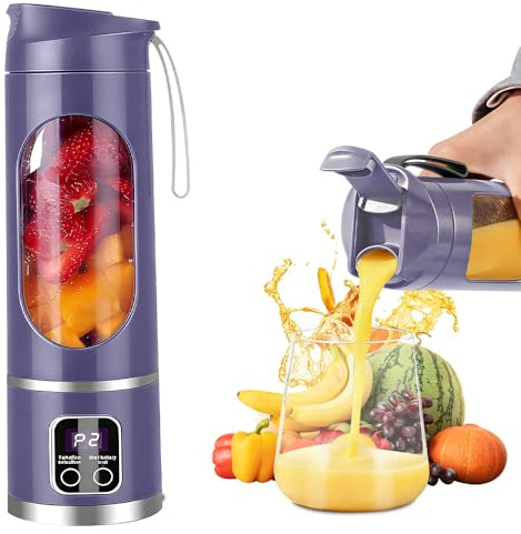 Tragbarer Mixer Smoothie Maker To Go, SGZIOO 450 ML Portable Blender, 12 Klingen, Kleiner Mixer mit LED Display für Shakes und Smoothie, Wiederaufladbar Mini Standmixer für Reisen, Outdoor, Lila