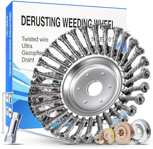 Profi Unkrautbürste für Freischneider, Wildkrautbürste für Motorsense, Ersatztrimmaufsatz für Rasenmäher – 25,4mm Bohrung Drahtbürste Freischneider, effiziente Entfernung von Unkraut und Moos (20CM)