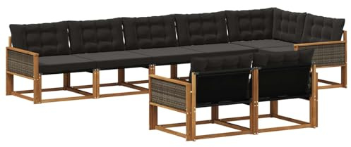 vidaXL Outdoor-Sofagarnitur mit Kissen 8 pcs Natürlich und Schwarz, Gartenmöbel, modernes Outdoor-Sofa, Robustes Eckset für Terrasse, Lounge und Komfort
