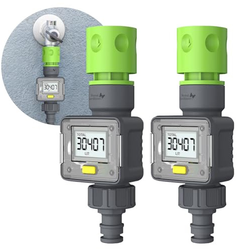 Royal Gardineer Wasserzaehler: 2er-Set Digitale Wasserzähler für den Gartenschlauch, 4 Zähleranzeigen (Wasserzähler für Wasserhahn, Schlauchanschluss, Messer)