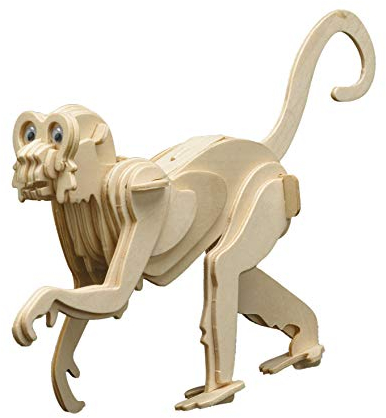 Pebaro 859/2 Holzbausatz Affe, 3D Puzzle Tier, Modellbausatz, Basteln mit Holz, Holzpuzzle, vorgestanzte Holzplatte, ausbrechen, zusammenstecken, fertig, inkl. Schmirgelpapier, Geschenkidee