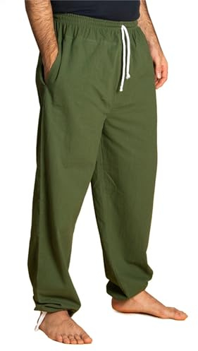 PANASIAM Stoffhose aus 100% Baumwolle - Blickdicht - Sommerhose Unisex für Yoga, Meditation, Freizeit, Home Office - Baumwollhose mit elastischem Gummibund - E-Pants