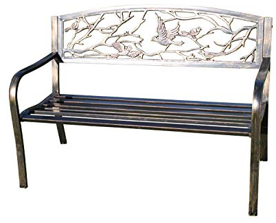Metal Garden Bench with Cast Iron 'Birds Design' Back Rest