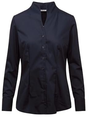 Seidensticker Damen City Langarm Slim Fit Kelchkragen Bügelfrei Bluse, Dunkelblau (18), 40 EU