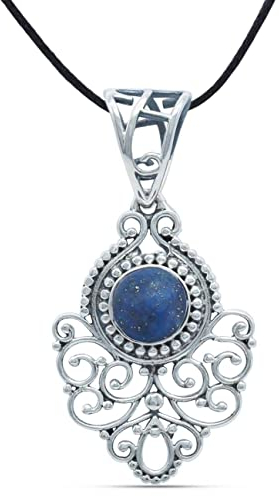 mantraroma Kettenanhänger 925 Silber Lapis Lazuli blauer Stein Edelstein Kettenanhänger Damen Sterling Silber Halskette Anhänger Geschenk (MAH-113-06)