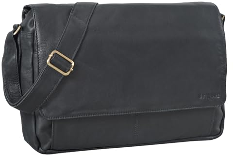 STILORD 'Lonzo' Vintage Umhängetasche echtes Büffel-Leder Messenger Bag für Herren und Damen Unitasche Büro Business Studium Leder, Farbe:schwarz