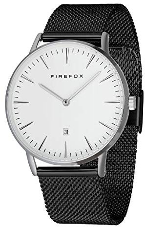 FIREFOX Damen- Armbanduhr Passion schwarz analog Quarz Edelstahl Milanaise Mesh Armband Zifferblatt weiß 5 ATM wasserdicht FFPL02-063