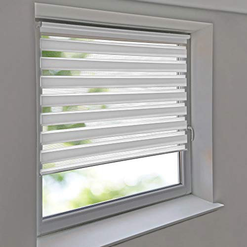 Sonnenschutz-HH - Doppelrollo Klemmfix ohne Bohren Vario Seitenzug Duorollo AUSSENMAß Breite 35 x 80 cm Höhe - weiß