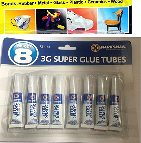 Super Glue Adhesive Plastic Metal Rubber Glass Ceramic Pack of 8-3G Single USE