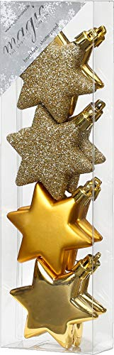 MAGIC 8 Kunststoff Sterne 6cm bruchfest Weihnachtsschmuck Christbaumschmuck Set Gold
