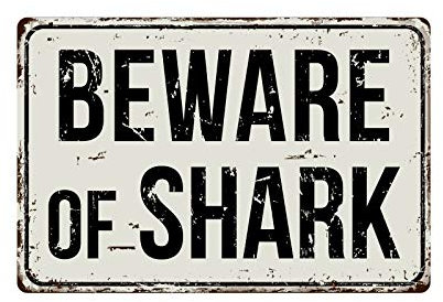 Deerts 501VS Metallschild Beware of Shark 20,3 x 30,5 cm Vintage Aluminium Retro Metallschild