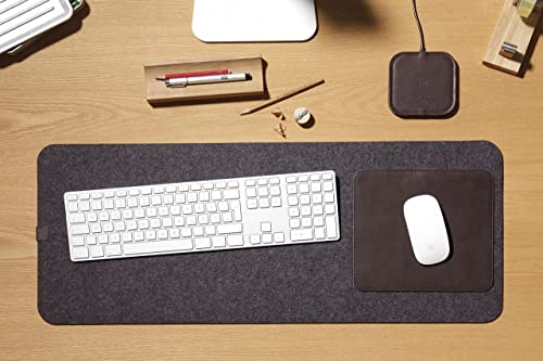 Pack & Smooch Schreibtischunterlage 74x30cm | Merino Wollfilz & Echt-Leder | Universal für Links- & Rechtshänder | Mousepad & Schreibmatte | Farbe in Dunkelgrau/Dunkelbraun