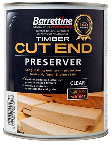 Barrettine Timber & Decking Clear Cut End Wood Preserver (1L) - Long Lasting End Grain Protection from Rot, Fungi & Blue Stain, Deep Penetrating with a Water Repellent Finish