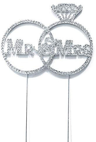 World of Sparkles Silver Mr & Mrs Circle Ring Gem Cake Topper Anniversary Diamond Diamante for Wedding Couple Party Table Decoration